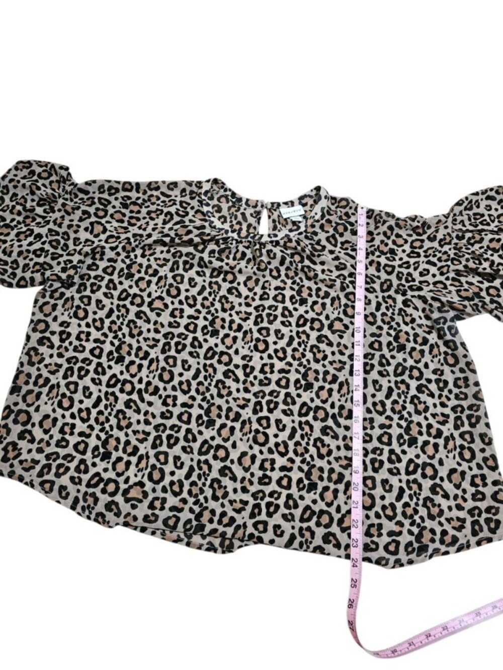 Ava & Viv Women 2X Leopard Print Blouse Ruffle Sleeve Sheer Boho Statement Top - Picture 6 of 7
